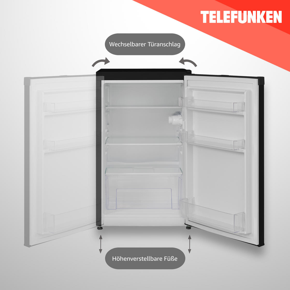 KÜHLSCHRANK, ohne Gefrierfach, freistehend, klein, 90 Liter Nutzinhalt, mit Gemüsefach & 3 Ablagen, Temperaturregelung, CF-31-121-B - Schwarz, Kunststoff/Metall (48/82.1/50cm) - Telefunken