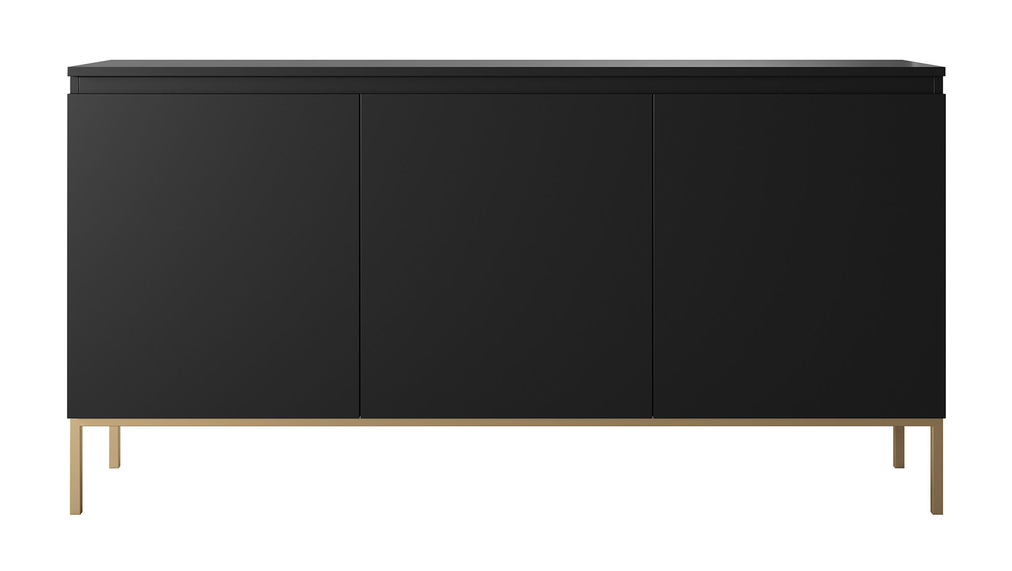SIDEBOARD Bemmi Schwarz mit goldenen Metallbeinen 150 cm - Goldfarben/Schwarz, Holzwerkstoff/Metall (150/77/35cm) - Selsey
