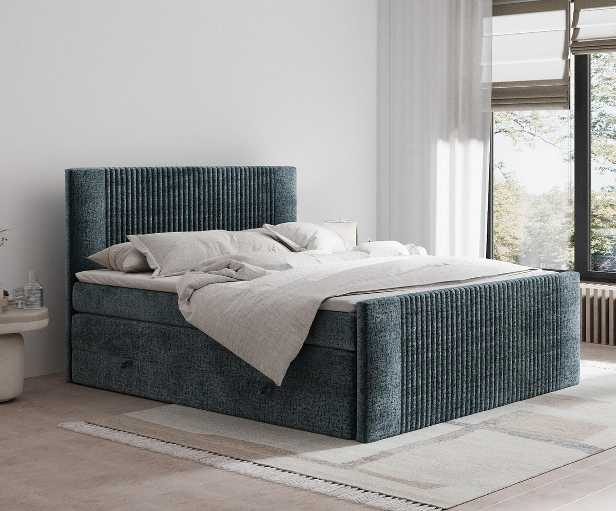 BOXSPRINGBETT Bergamo Blau 200/200 cm - Blau/Schwarz, Holz/Holzwerkstoff (200/200cm) - Maison de Reve