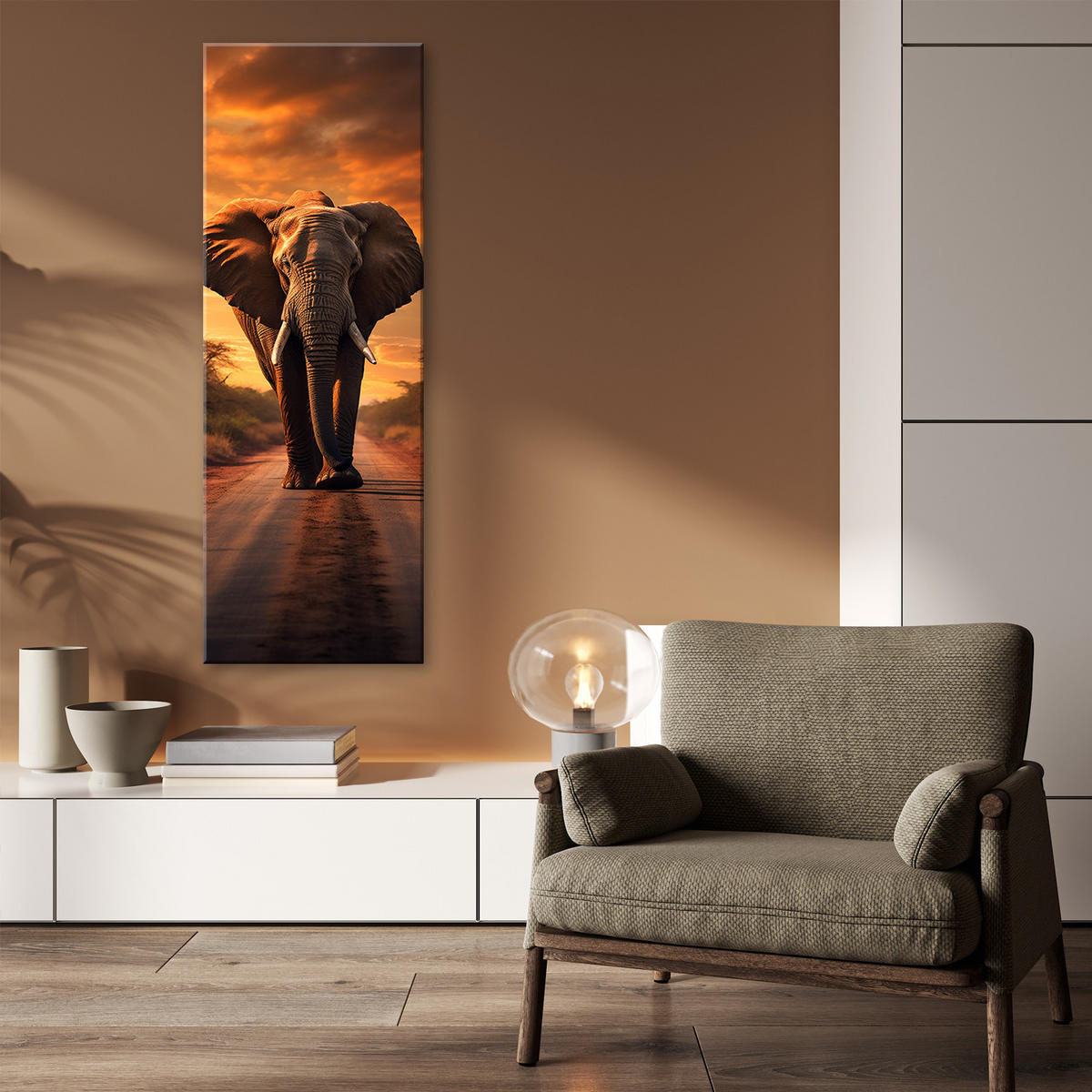 WANDBILD elefant afrika savanne - Orange, Textil (30/90cm) - Feeby