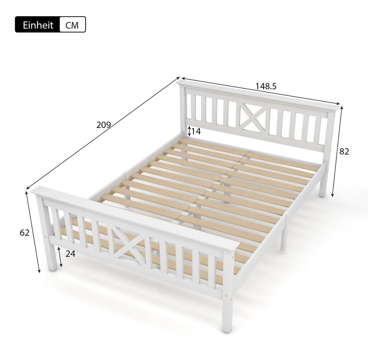 DOPPELBETT 140/200 cm mit Lattenrost, X-Kopfteil und optionalem Stauraum, Weiß - Weiß, Holzwerkstoff (140/200cm) - Redom