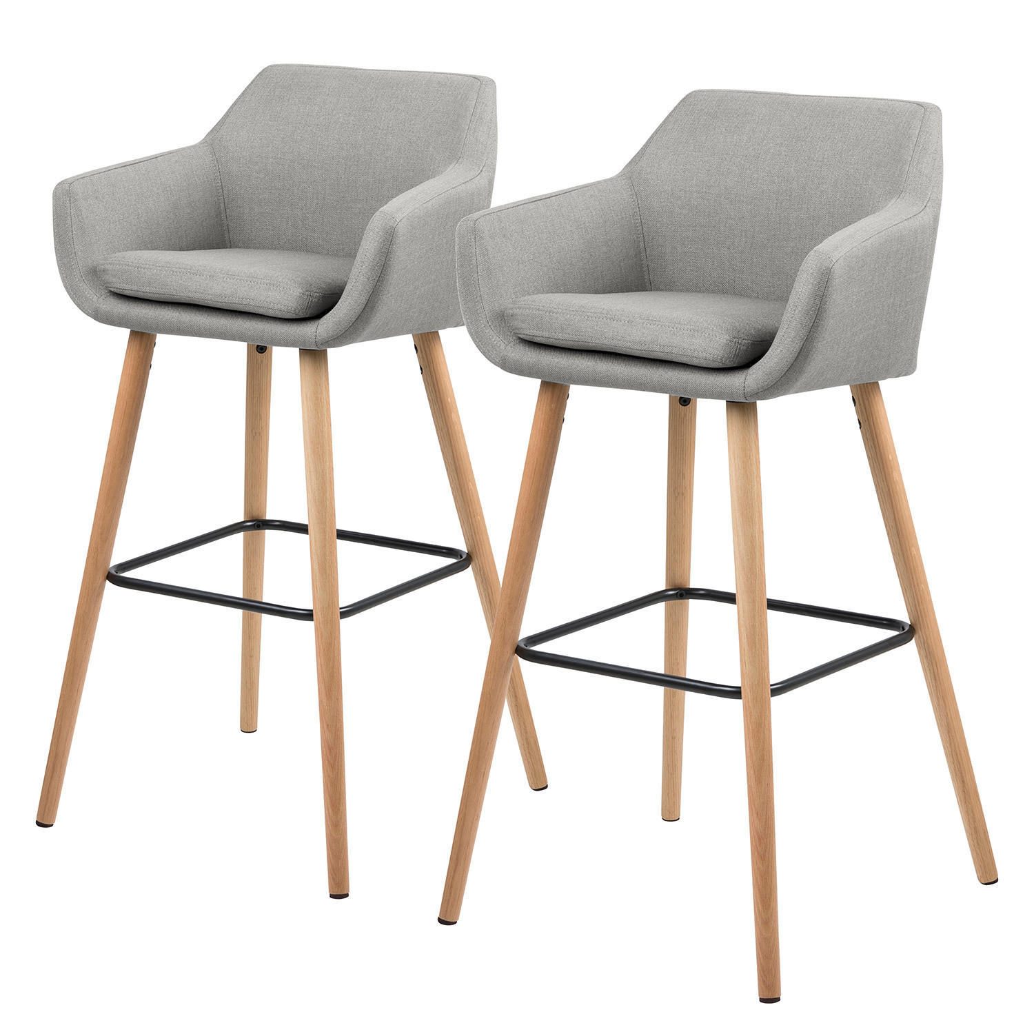 BARSTUHL-SET - Eiche massiv / Metall - Eichefarben/Hellgrau, Eichenholz/Holz (55/101/54cm) - home24