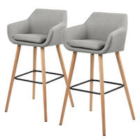 BARSTUHL-SET - Eiche massiv / Metall - Eichefarben/Hellgrau, Eichenholz/Holz (55/101/54cm) - home24