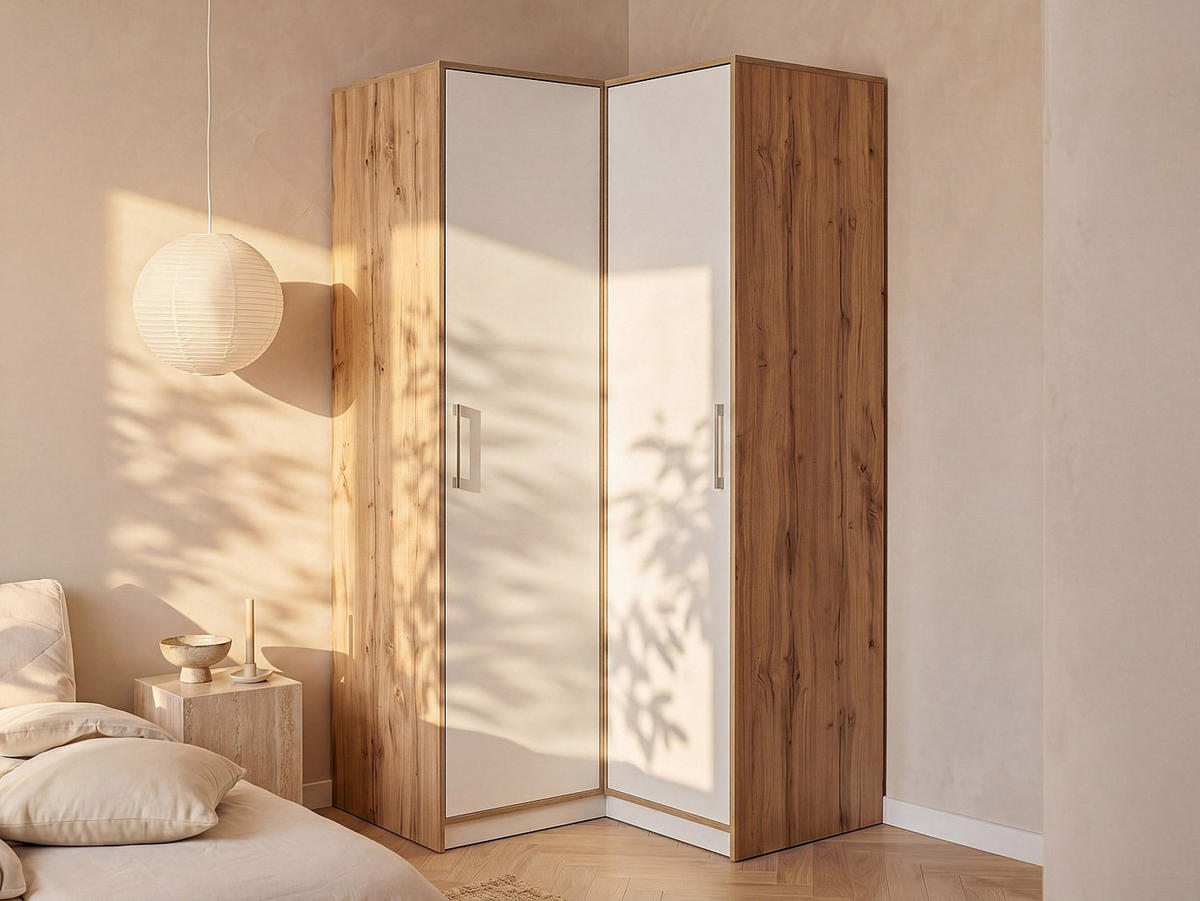 KLEIDERSCHRANK - 106 cm x 58 cm - Holz, Platte - Naturfarben Hell, Weiß - LAMIKI - Naturfarben/Weiß, Holz (106/200/58cm) - Vente-Unique