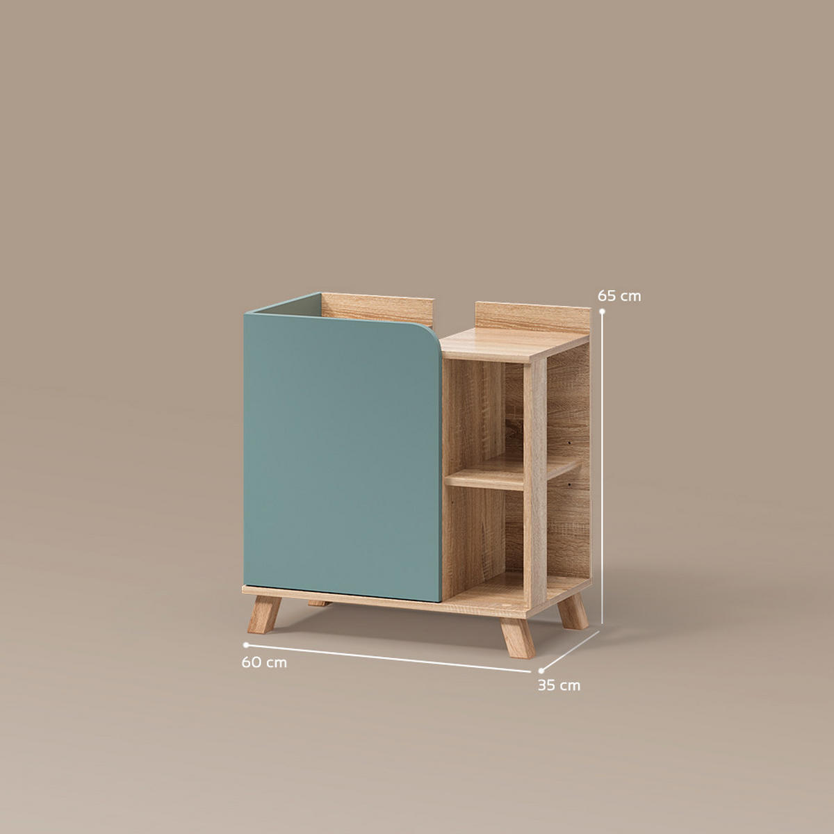 WASCHBECKENUNTERSCHRANK Marano Blau-Grau 60 x 65 cm mit Tür und offenen Fächern - Blaugrau/Sonoma Eiche, Holzwerkstoff (60/65/35cm) - Livinity®