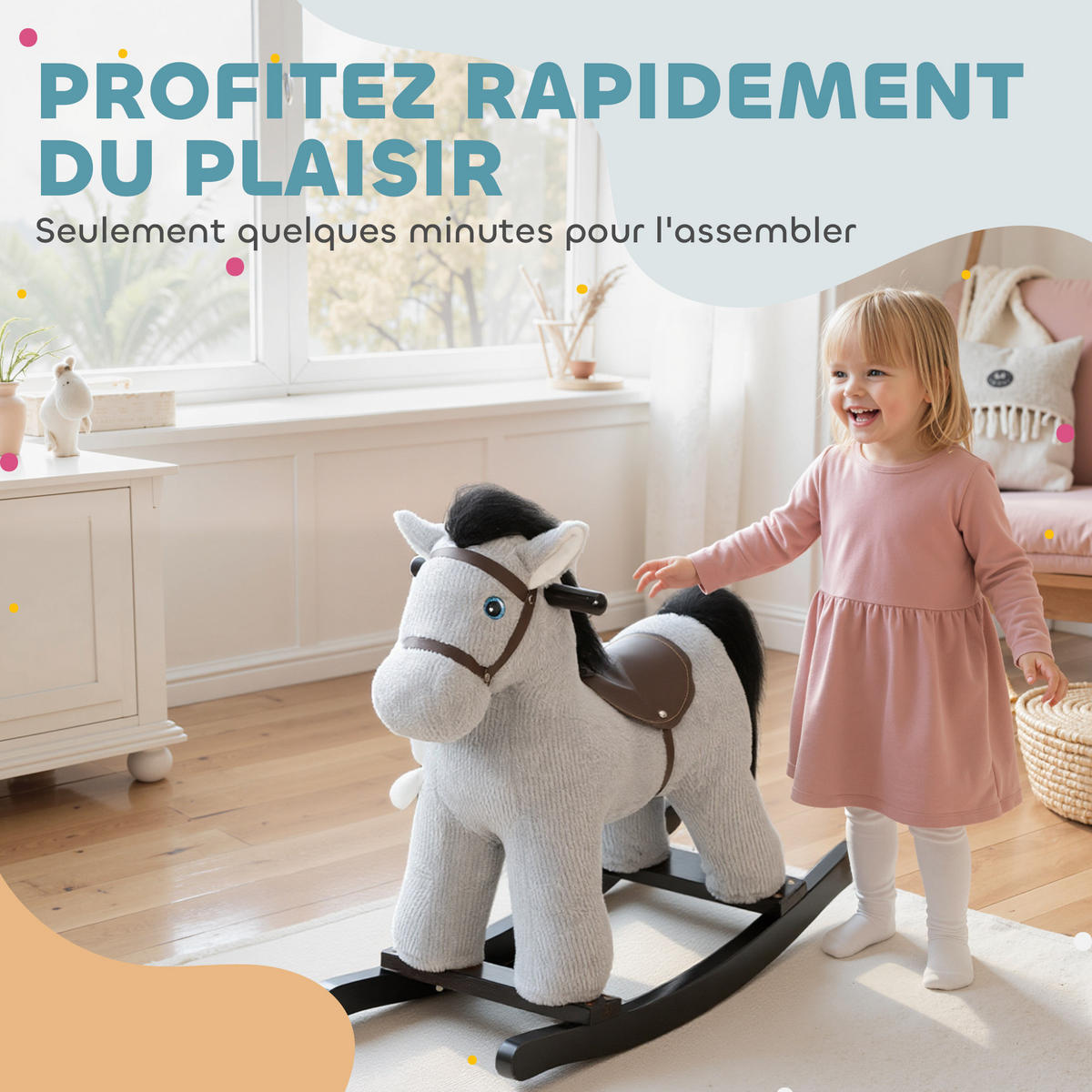 SCHAUKELPFERD DE-18250 mit Sound & Stoffpuppe, grau - Grau, Textil (26/55/71cm) - ComfortXL