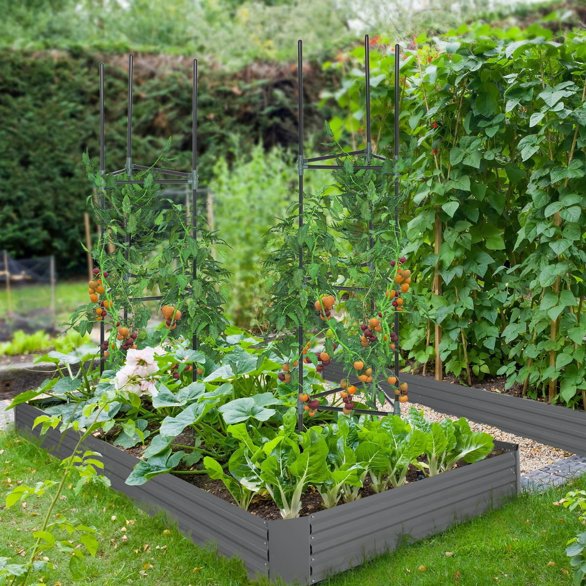 HOCHBEET DE-12116 mit Rankhilfe 180/90/29,5 cm Anthrazit - Dunkelgrau, Metall (180/29.5/90cm) - ComfortXL
