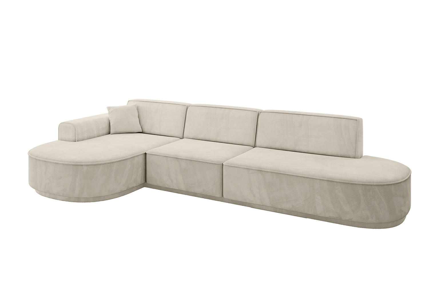 ECKSOFA Ottomane Links MARI-L2-v3 - 328x171x83 cm Ecru Velours - Ecru/Schwarz, Holzwerkstoff/Kunststoff (328/171cm) - ALTDECOR