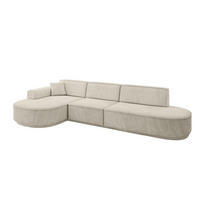 ECKSOFA Ottomane Links MARI-L2-v3 - 328x171x83 cm Ecru Velours - Ecru/Schwarz, Holzwerkstoff/Kunststoff (328/171cm) - ALTDECOR