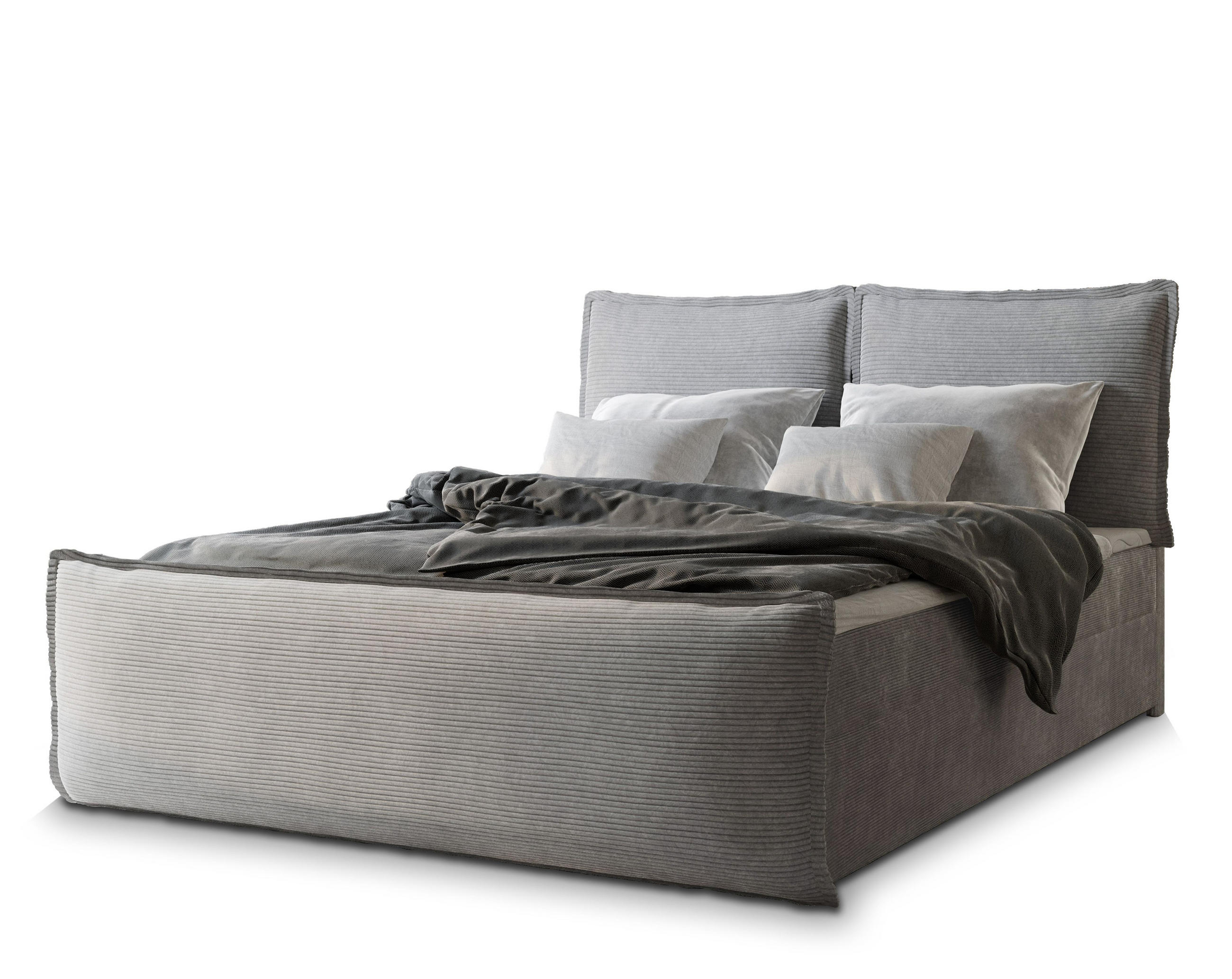 BOXBETT MONTA 160x200 cm mit Matratze und Topper - Hellgrau - Hellgrau, Holz (160/200cm) - MASSENO