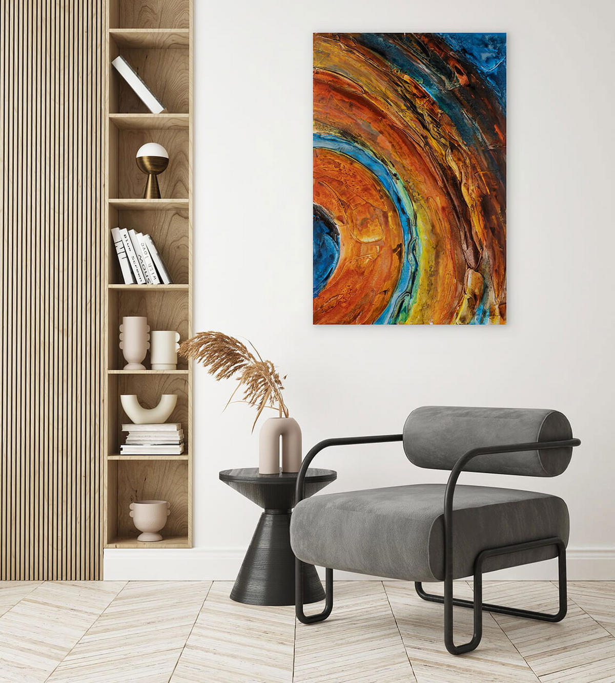 ACRYLBILD HANDGEMALT 60/90 cm - Blau/Kupferfarben, Holz/Textil (1.3/90cm) - KUNSTLOFT