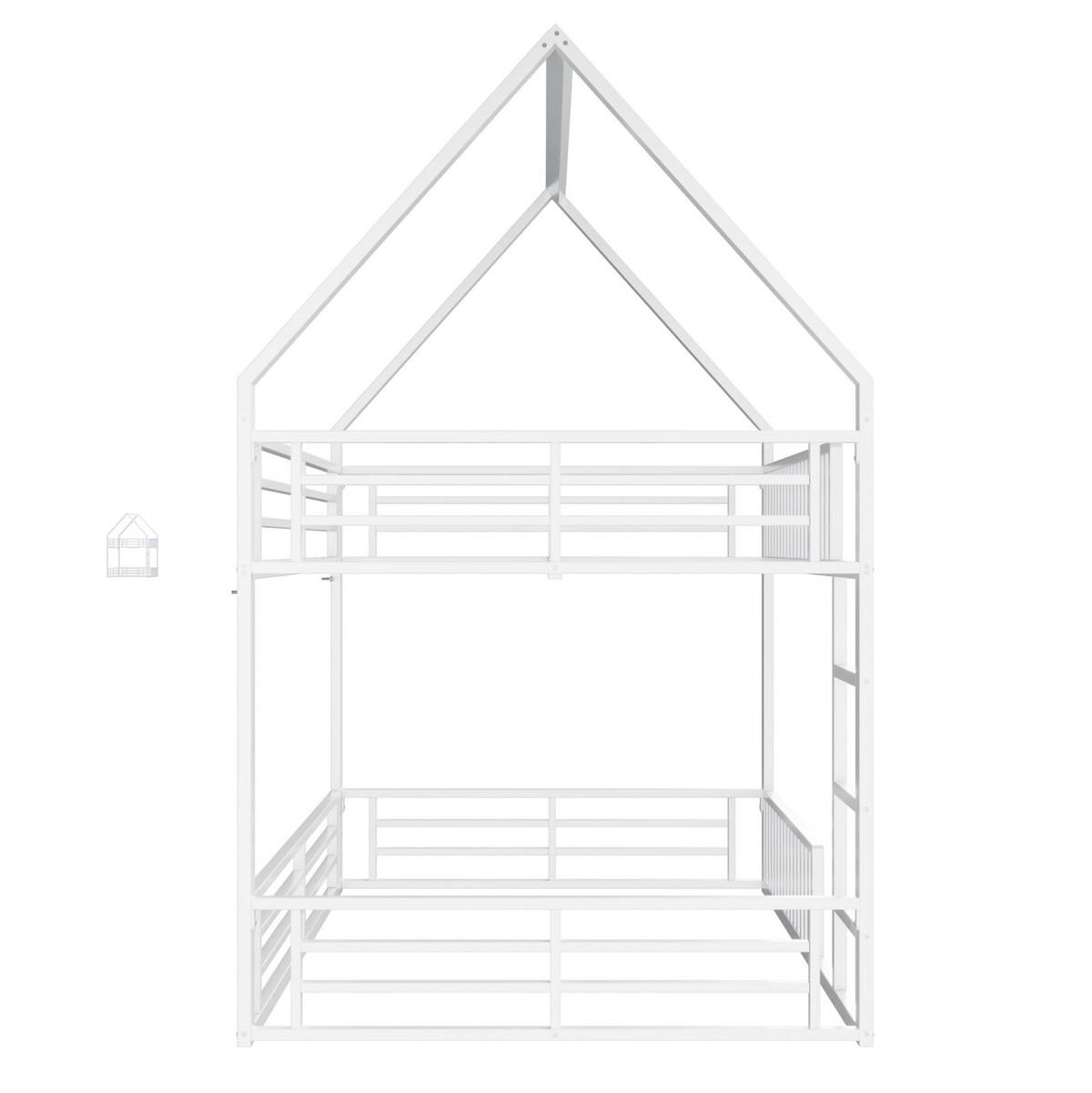 ETAGENBETT in Hausform 140/200 cm, Weiß mit LED und Schutzgeländer - Weiß, Metall (140/200cm) - MIVRAY