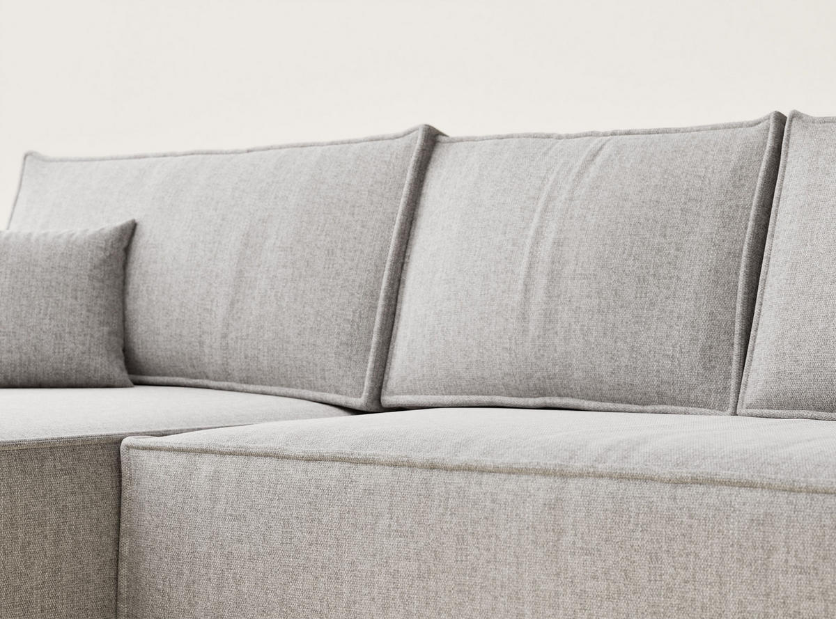 ECKSOFA Maze Beige grau Webstoff - Links Seite - Greige/Schwarz, Holz/Holzwerkstoff (185/294cm) - Maison de Reve