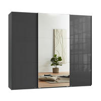 SCHWEBETÜRENSCHRANK 3-türig B250/H216/T65 cm in Anthrazit mit Glasfront und Spiegel inkl. Vollausstattung / 22035 - Anthrazit/Schwarz, Holzwerkstoff/Metall (250/216/65cm) - luma-home