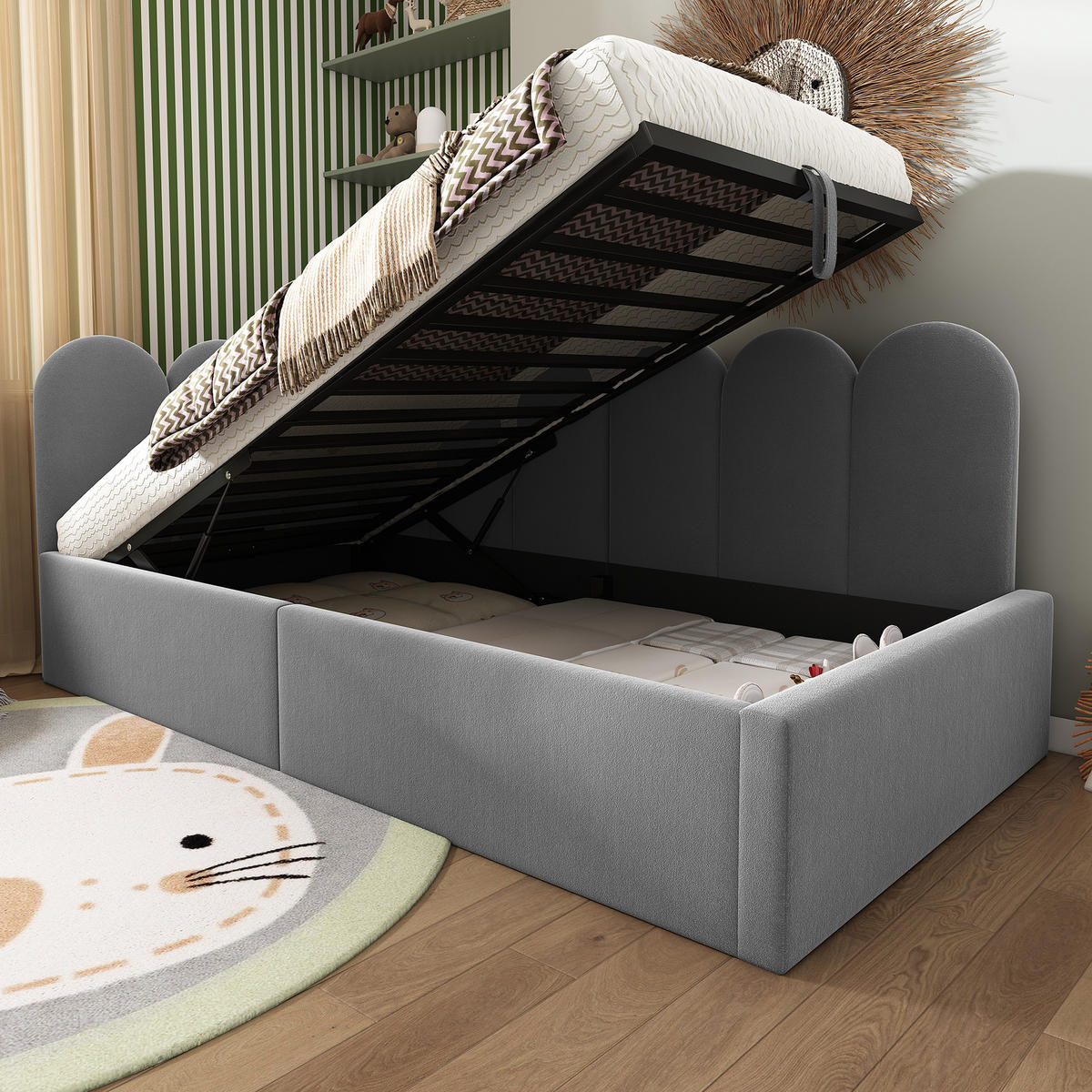 TAGESBETT 90/200 cm Grau mit hydraulischem Stauraum - Grau, Textil (90/200cm) - OKWISH