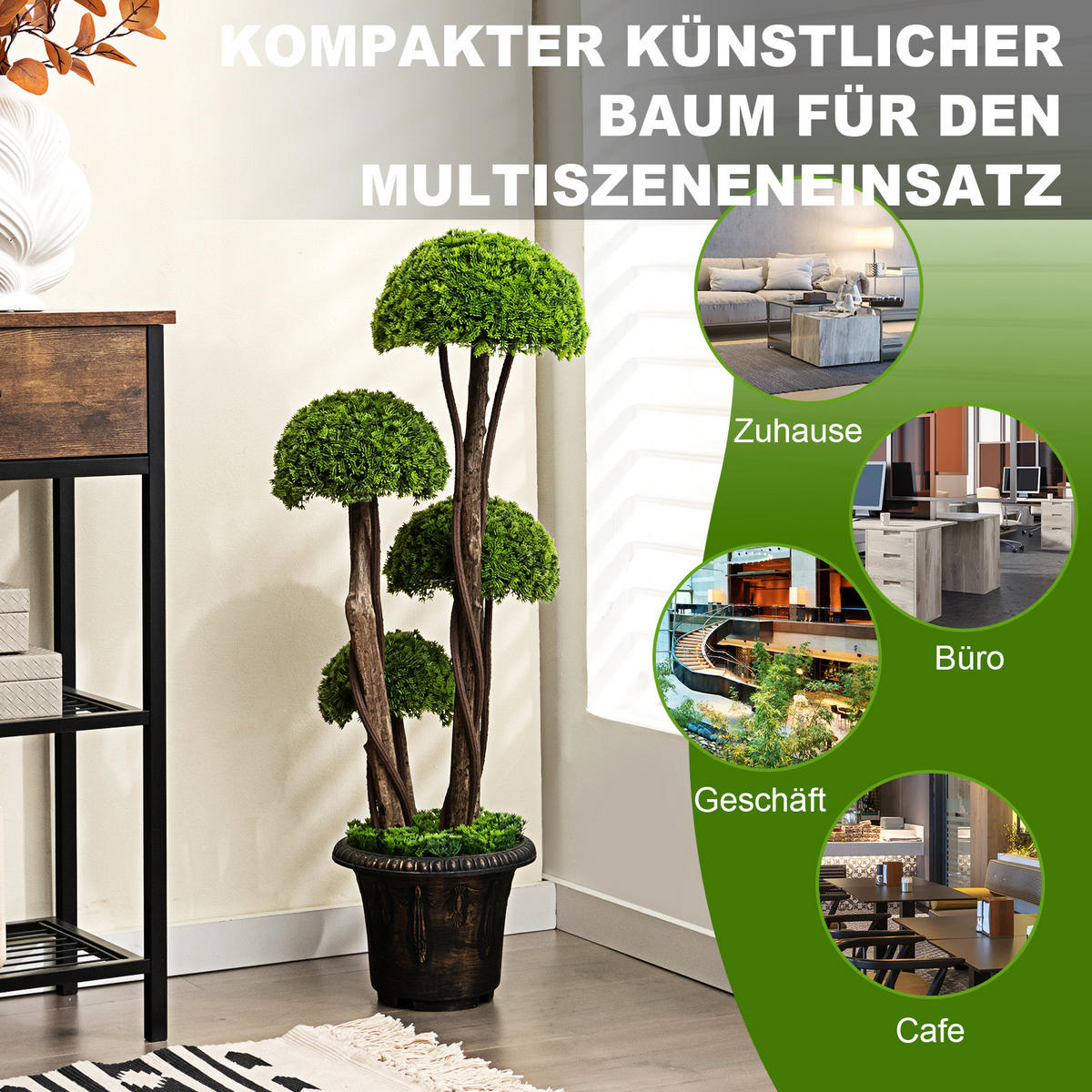 KUNSTPFLANZE mit 4 Kugeln Grün - Grün, Kunststoff (90cm) - COSTWAY