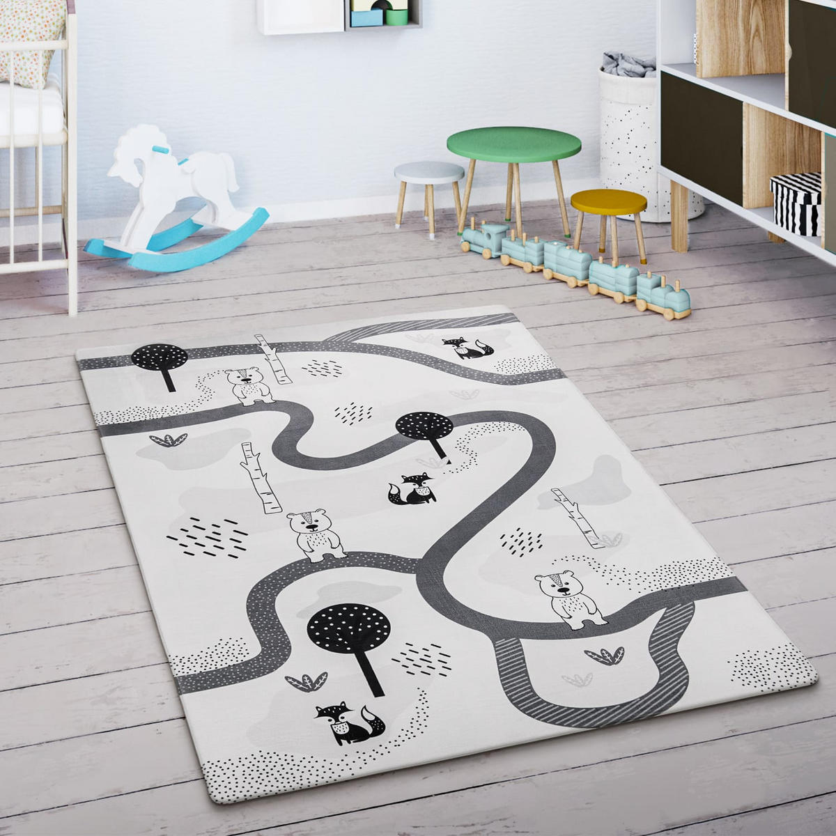 KINDERTEPPICH waschmaschinenwaschbar Reise Kinderzimmer schmutzabweisend Weiß Rechteckig 80x150 - Weiß, Textil (80/150cm) - KADIMA DESIGN
