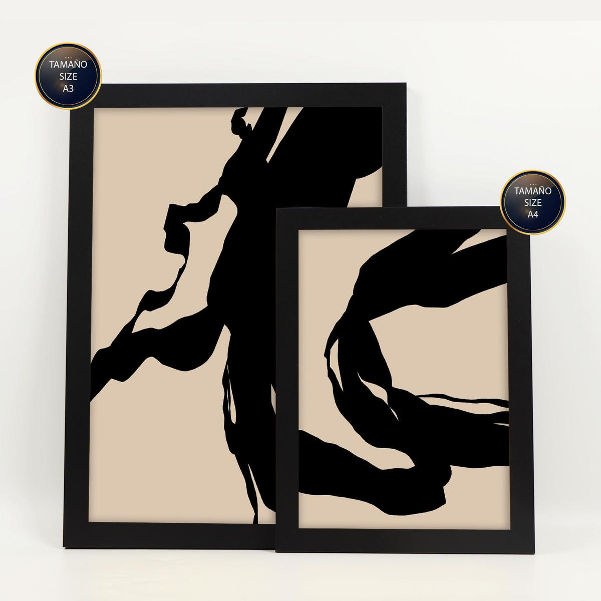 POSTER Set Mit 6 Zusammenfassungen In Form Ästhetische Dekorative Gemälde Für Ihr Wohnzimmer, Schlafzimmer Oder Zuhause A3 & A4 Schwarzer Rahmen - Schwarz, Papier (29/3cm) - Nacnic