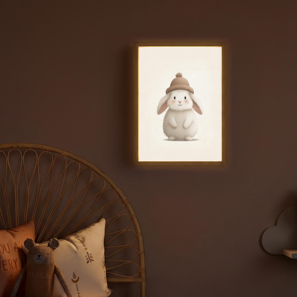NACHTTISCHLAMPE MIT AKKU Kaninchen - Hut - Ohren - Beige 30x40 cm - Creme, Holzwerkstoff (8/30/40cm) - OnlyWow