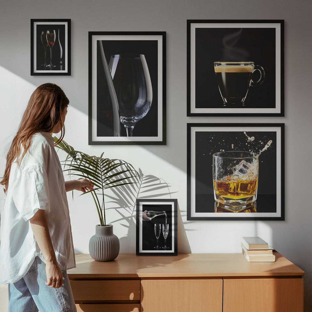 WANDBILDER 5er-Set - 50x50 cm & 20x30 cm & 40x60 cm Schwarzer Rahmen - Löwenzahn-Kalk-Kücheninschriften - Schwarz, Kunststoff (40/60cm) - ArtPrintCave