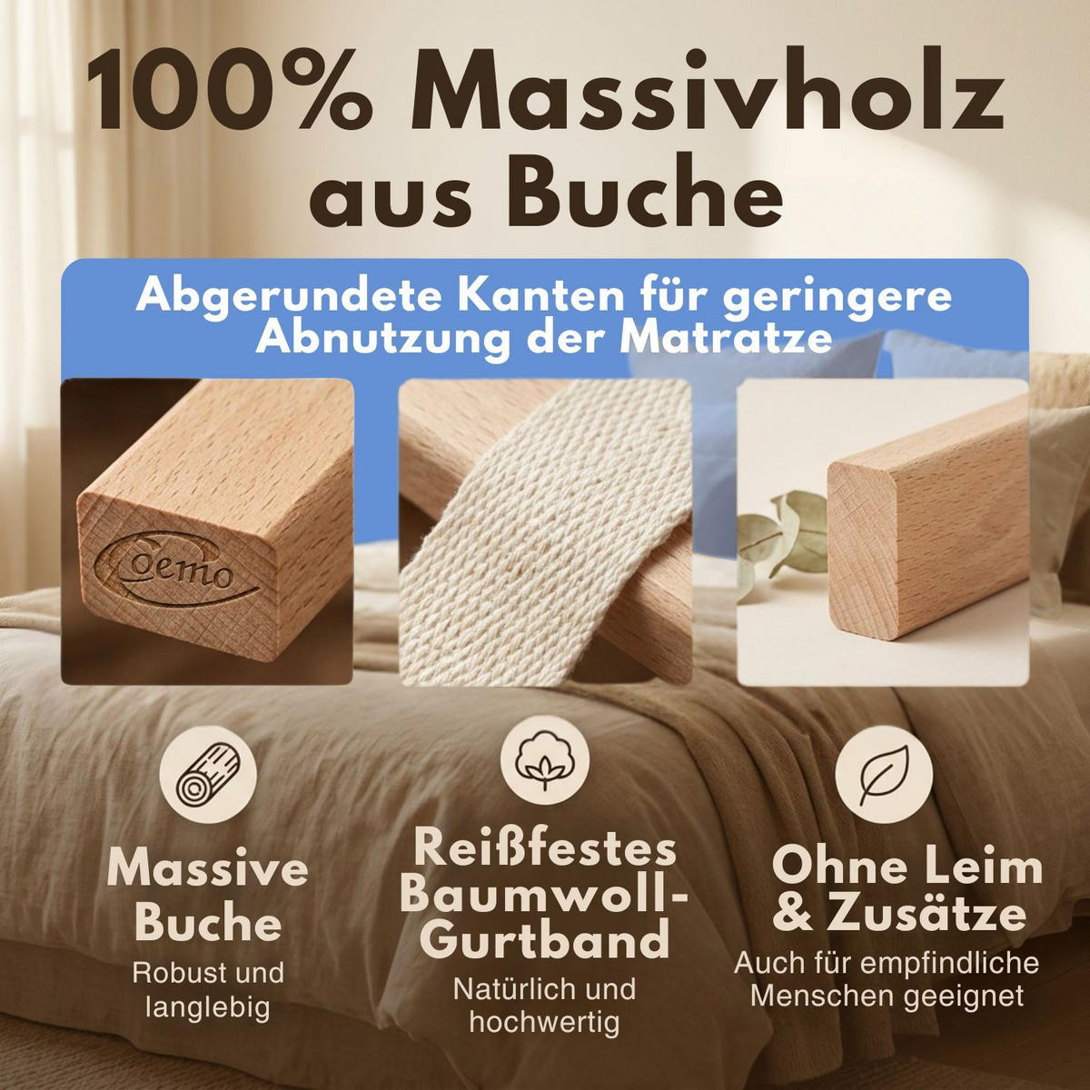 ROLLROST Lattenrost 160 x 200 cm - Naturfarben, Holz (160/200cm) - Coemo