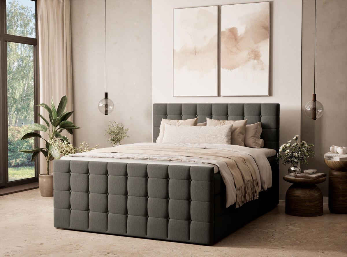 BOXSPRINGBETT Tasca 160/200 cm, in Graphit, Bettkasten, Matratze, Topper - Schwarz/Graphitfarben, Holz/Holzwerkstoff (160/200cm) - Maison de Reve