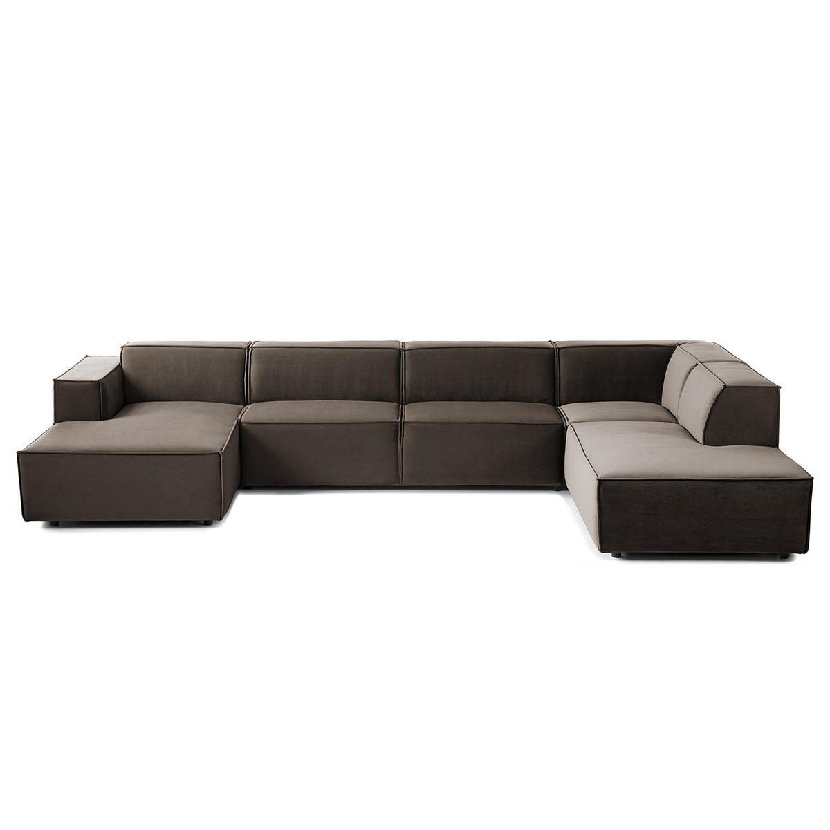 WOHNLANDSCHAFT mit Longchair & Ottomane - Taupe/Schwarz, Kunststoff/Textil (369/70/234cm) - home24