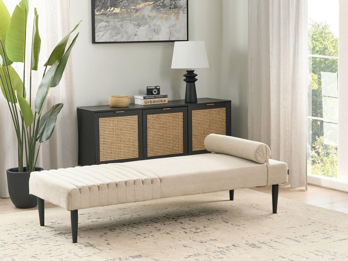 ČALOUNĚNÉ LEHÁTKO CHAISE LONGUE Látka Béžové Mauriac - béžová, textil (74/40/180cm) - Beliani