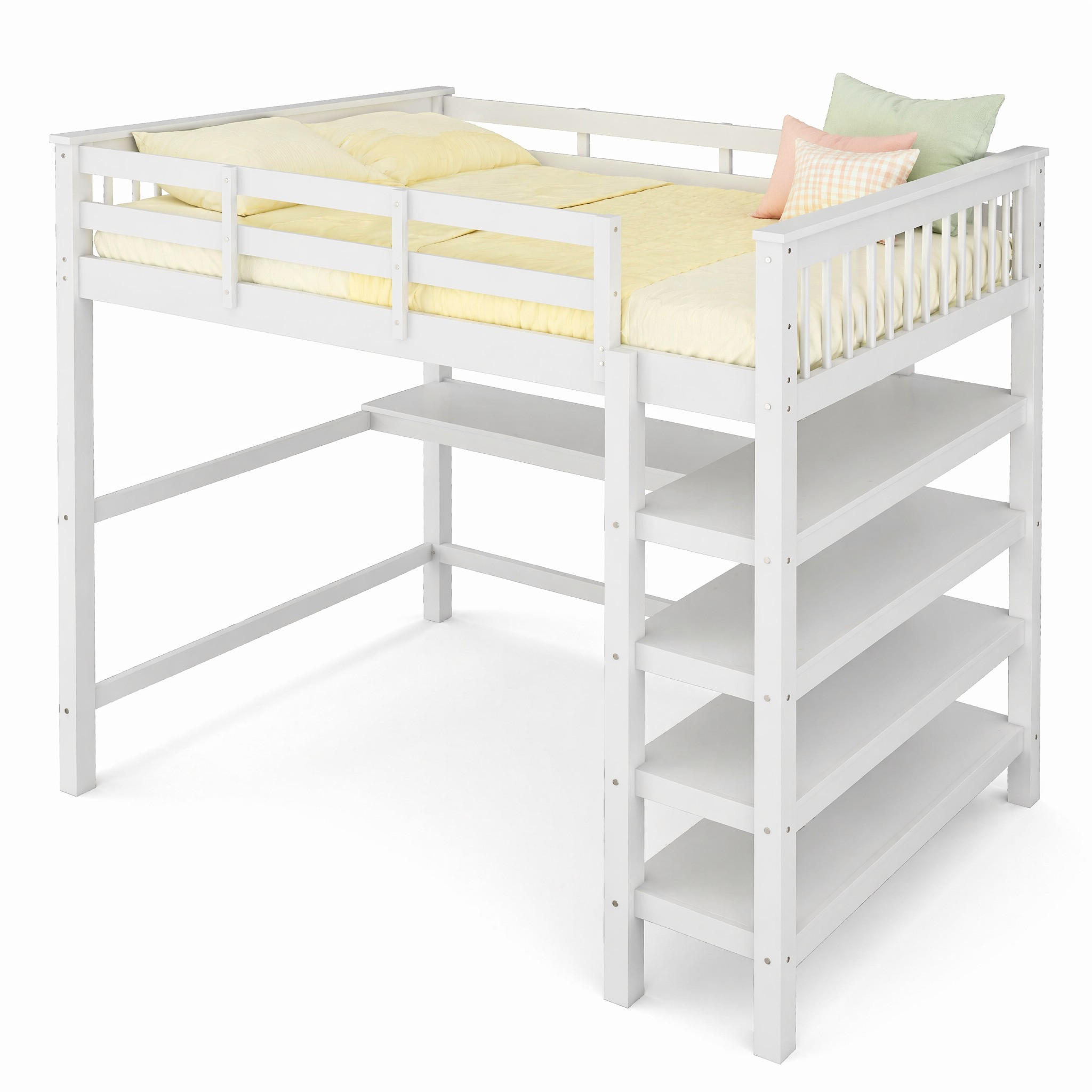 HOCHBETT 140/200 cm in Weiß mit Schreibtisch und Ablagefächern im minimalistischen Design - Weiß, Holz (140/200cm) - STILVORA
