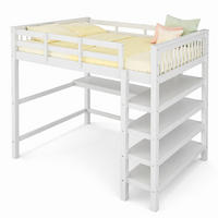 HOCHBETT 140/200 cm in Weiß mit Schreibtisch und Ablagefächern im minimalistischen Design - Weiß, Holz (140/200cm) - STILVORA