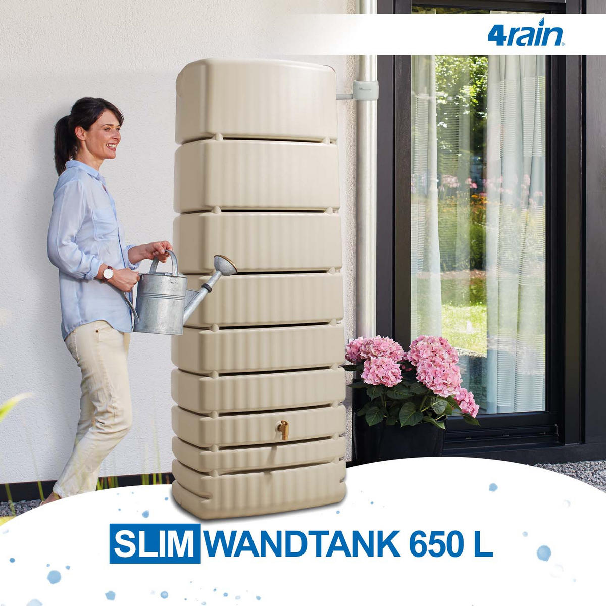 WANDTANK Komplett-Set 650 L sandbeige inkl. Kunststoff-Auslaufhahn und Fallrohranschluss - Sandfarben, Kunststoff (79/210/52cm) - 4rain