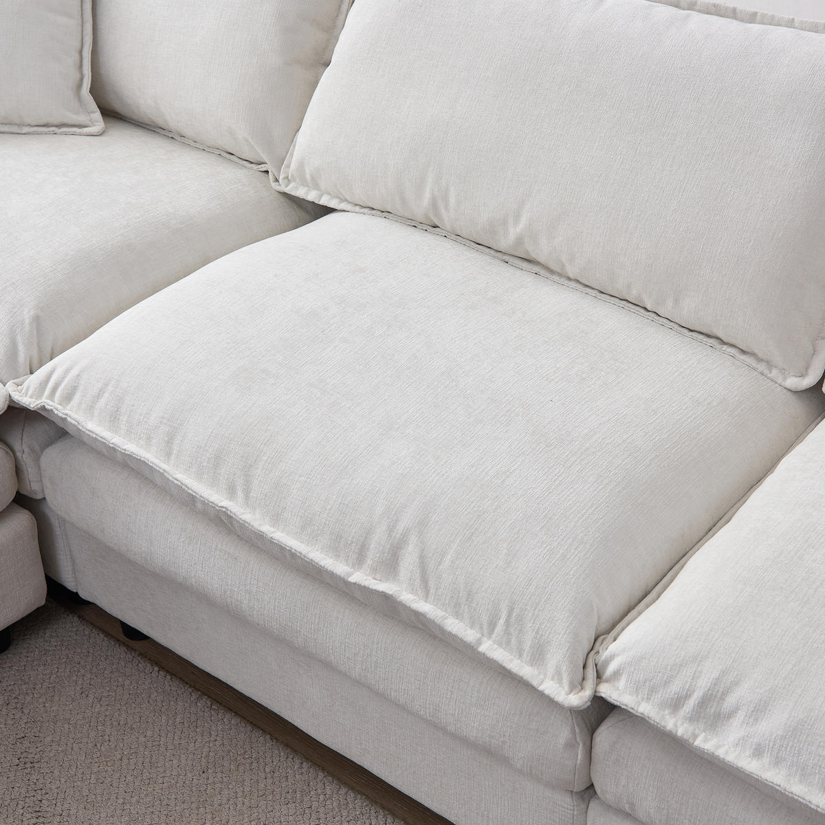 ECKSOFA Chenille Beige mit Hocker und Kissen - Beige, Holzwerkstoff/Kunststoff (267/154cm) - WISHDOR