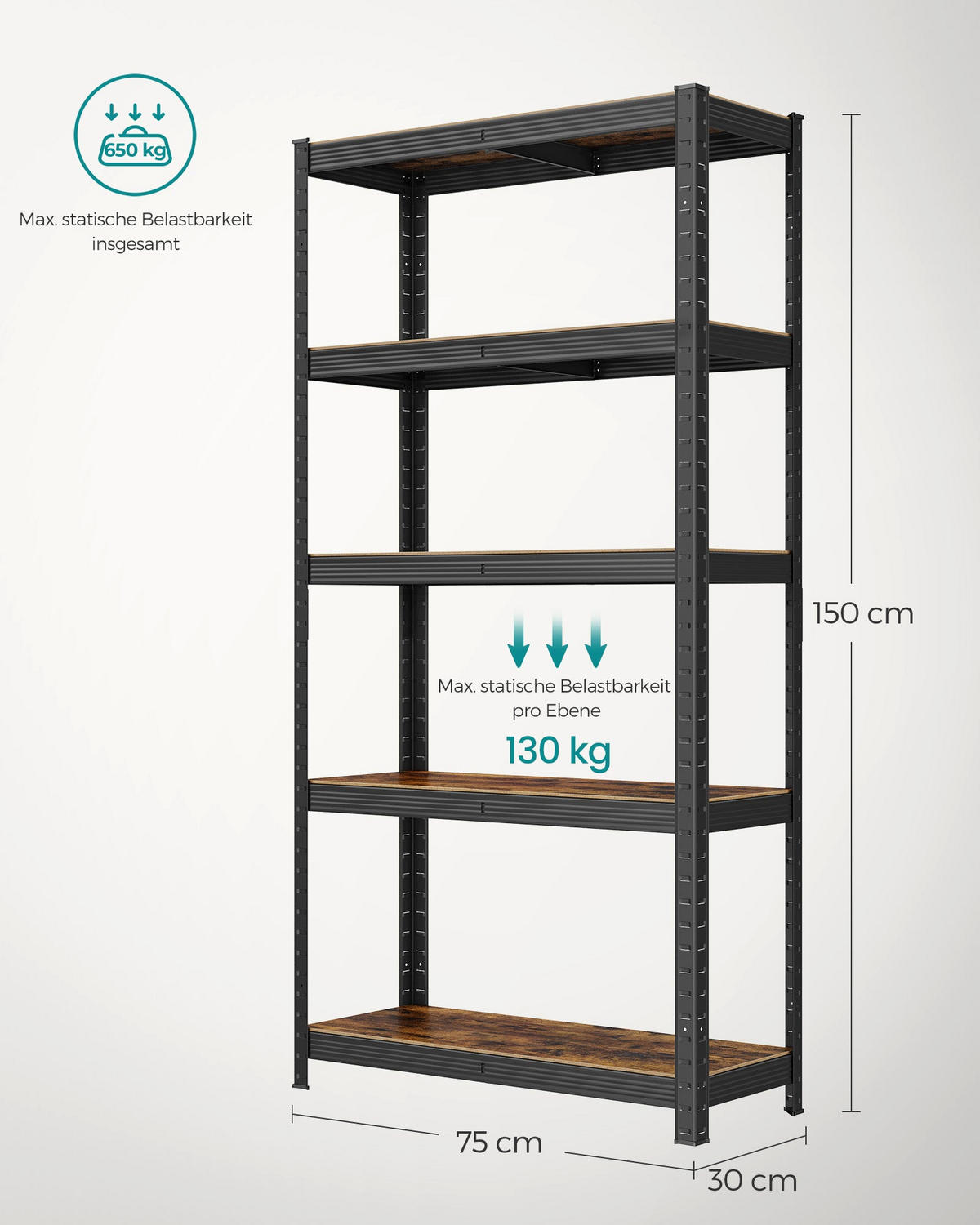 BÜCHERREGAL Luanda - Schwarz, Metall (30/150/75cm) - Hansiro