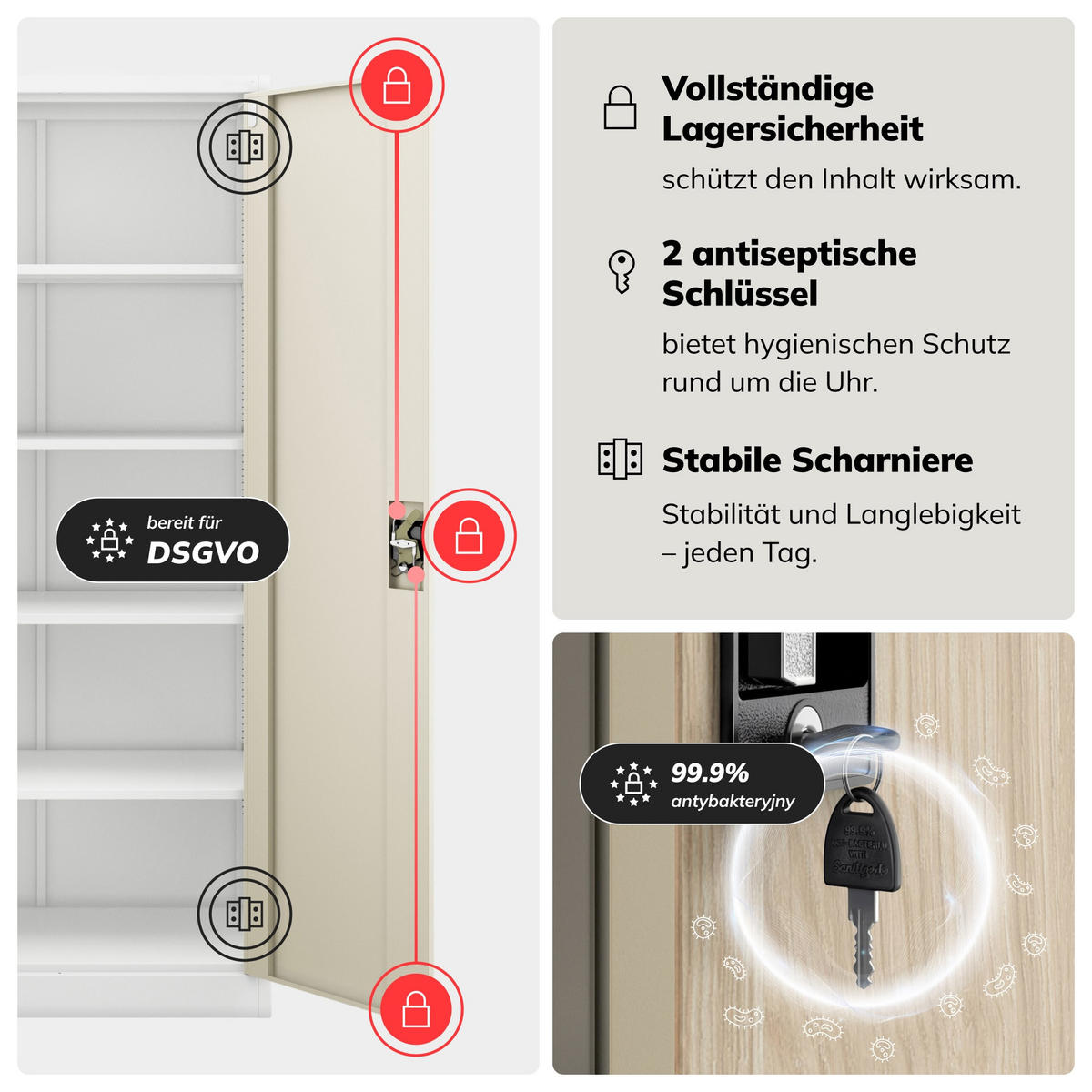 AKTENSCHRANK JAN 185x90x45 cm - Weiß/Braun, Metall (90/185/40cm) - Jan Nowak