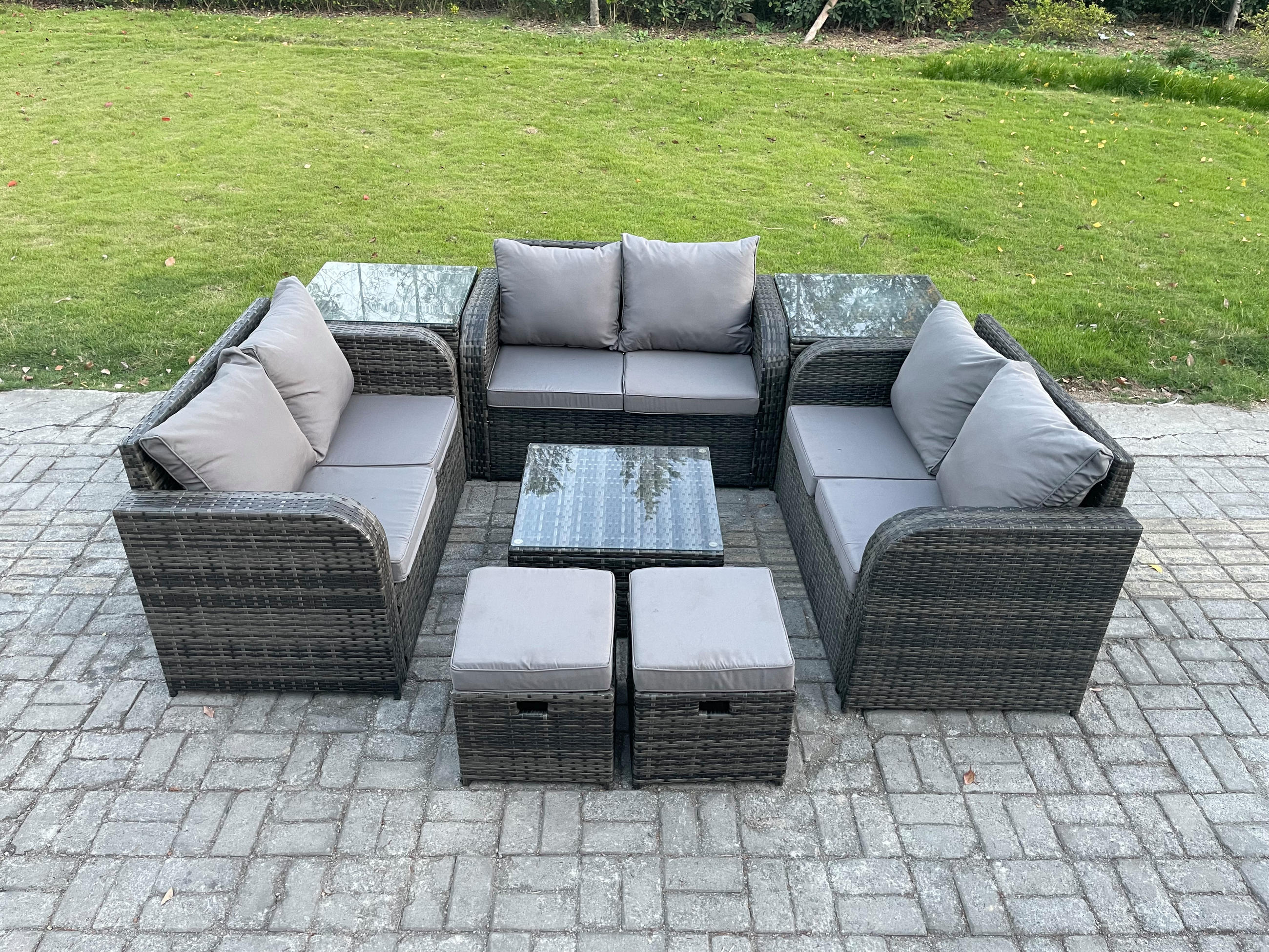 GARTENMÖBELGARNITUR Polyrattan Dunkelgrau 8-Sitzer - Dunkelgrau, Metall - Fimous