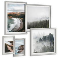 BILDER SET 5er Set - 50x50 cm & 20x30 cm & 40x60 cm Silberner Rahmen - Klippenblicke, Strandlandschaften - Silberfarben, Kunststoff (40/60cm) - TULUP