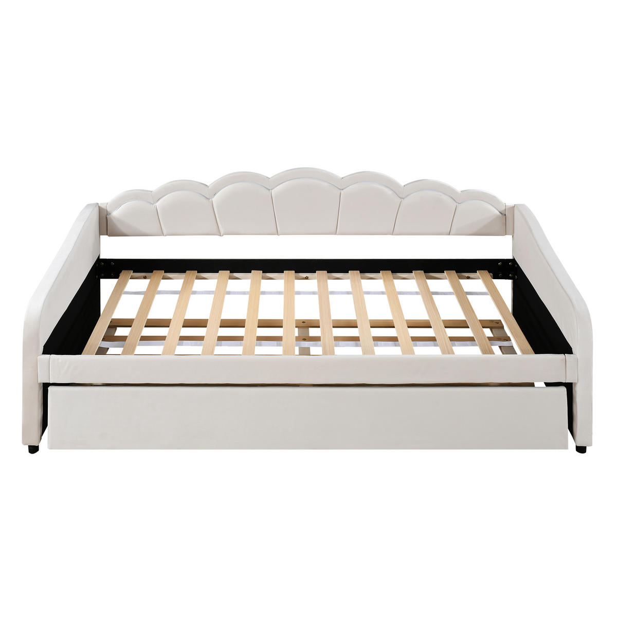 TAGEBETT 90x200cm Beige Samt mit Ausziehbett LED Fernbedienung - Beige, Holz (90/200cm) - FLIEKS