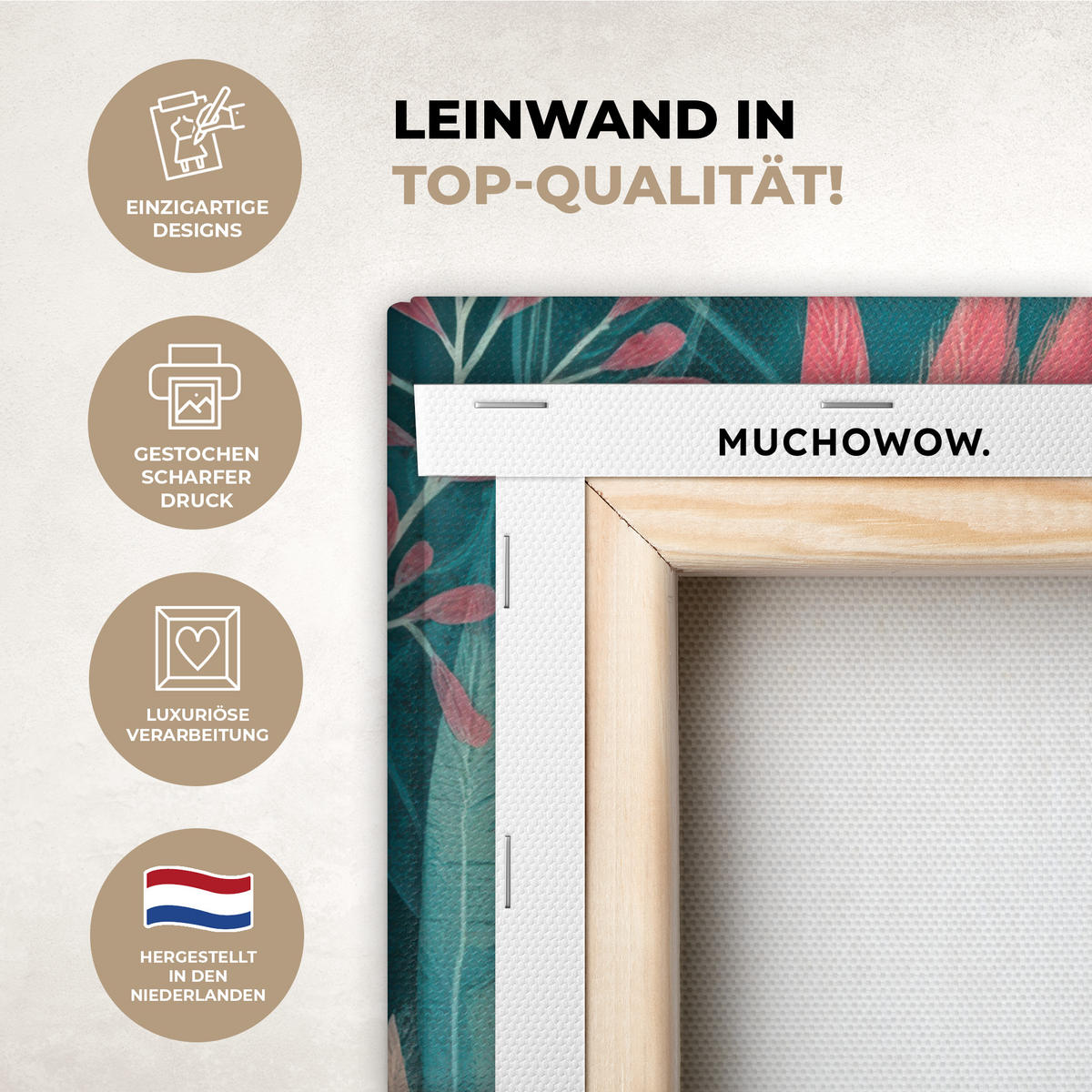 LEINWANDBILD Kakadu - Tropische Blätter - Zweig Room Decor 30x40 cm - Petrol, Textil (30/40cm) - MuchoWow