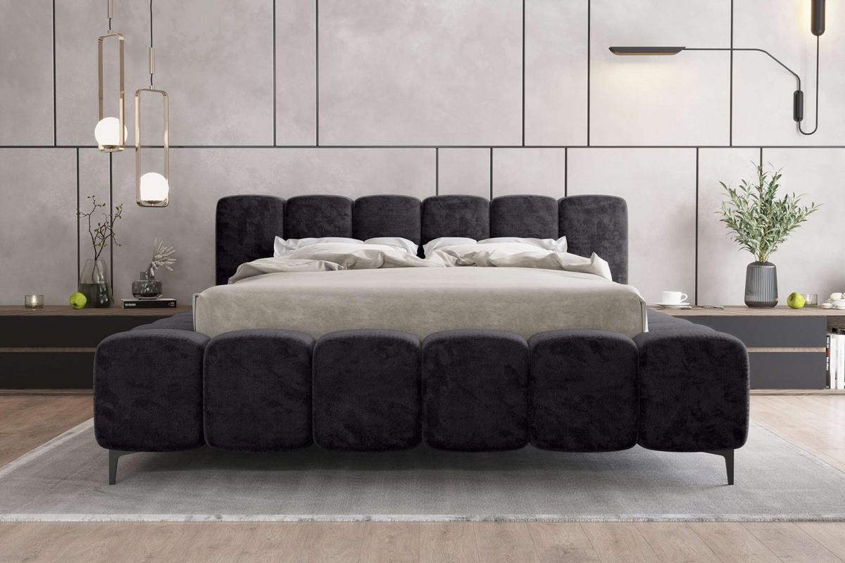 POLSTERBETT COZY Chenille Schwarz 180/200 cm - Schwarz, Textil/Metall (180/200cm) - 99rooms