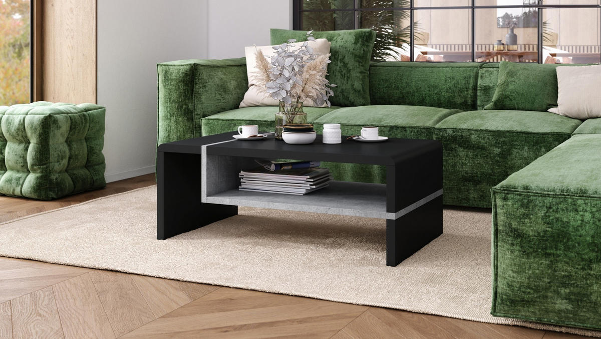 COUCHTISCH rechteckig Schwarz matt - Beton 100/60/40 cm - Hellgrau/Schwarz, Holzwerkstoff (60/100/40cm) - designimpex