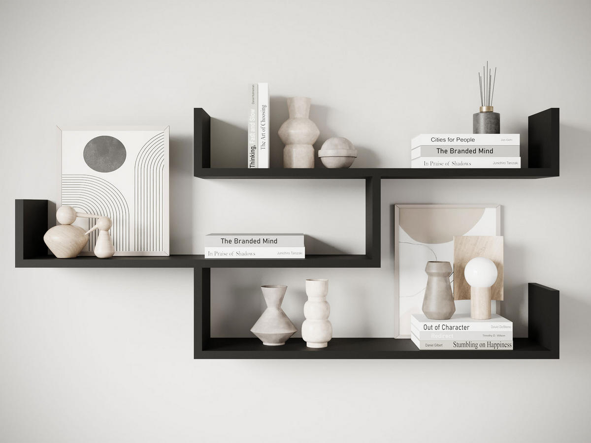 WANDREGAL Trio 003 - Schwarz, Holzwerkstoff (119/55/18cm) - MIRJAN24