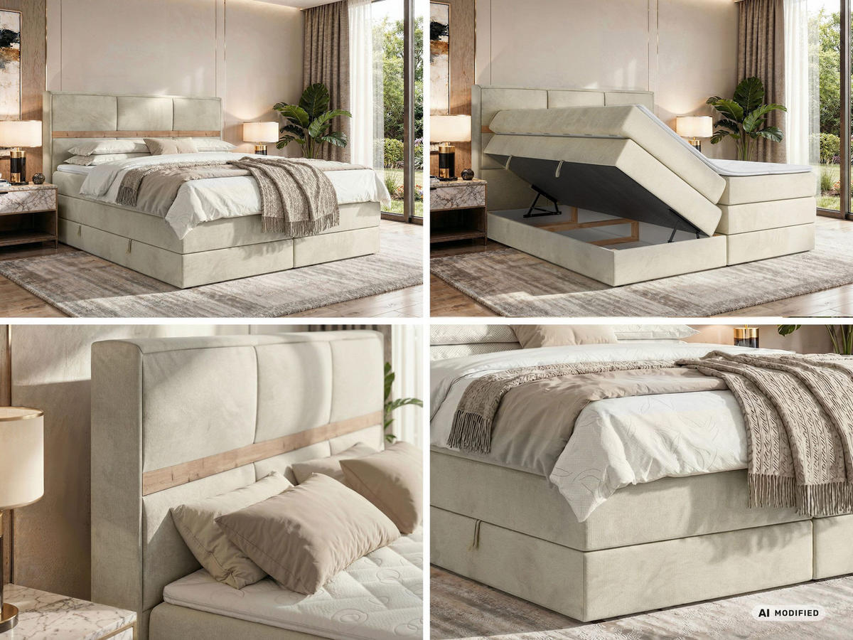 POSTEL BOXSPRING ORVO KING 140/200 - Béžová Samet - Topper T25 - H4 - černá/krémová, textil/plast (140/200cm) - MKS