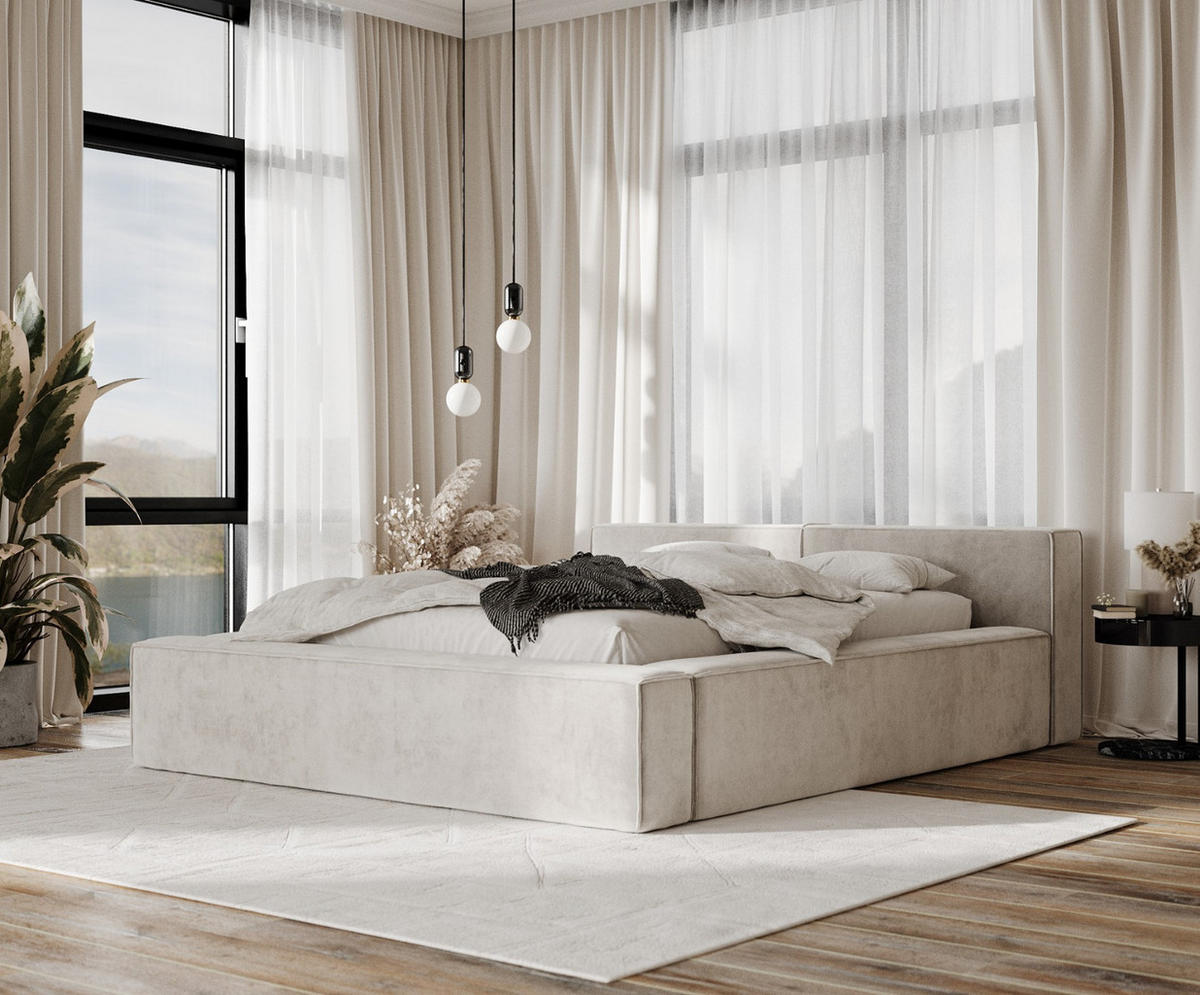 POLSTERBETT Casto mit Stauraum 180/200 cm Hellbeige im Terra NW Stoff - Sandfarben/Schwarz, Holz/Holzwerkstoff (180/200cm) - AltaBeds