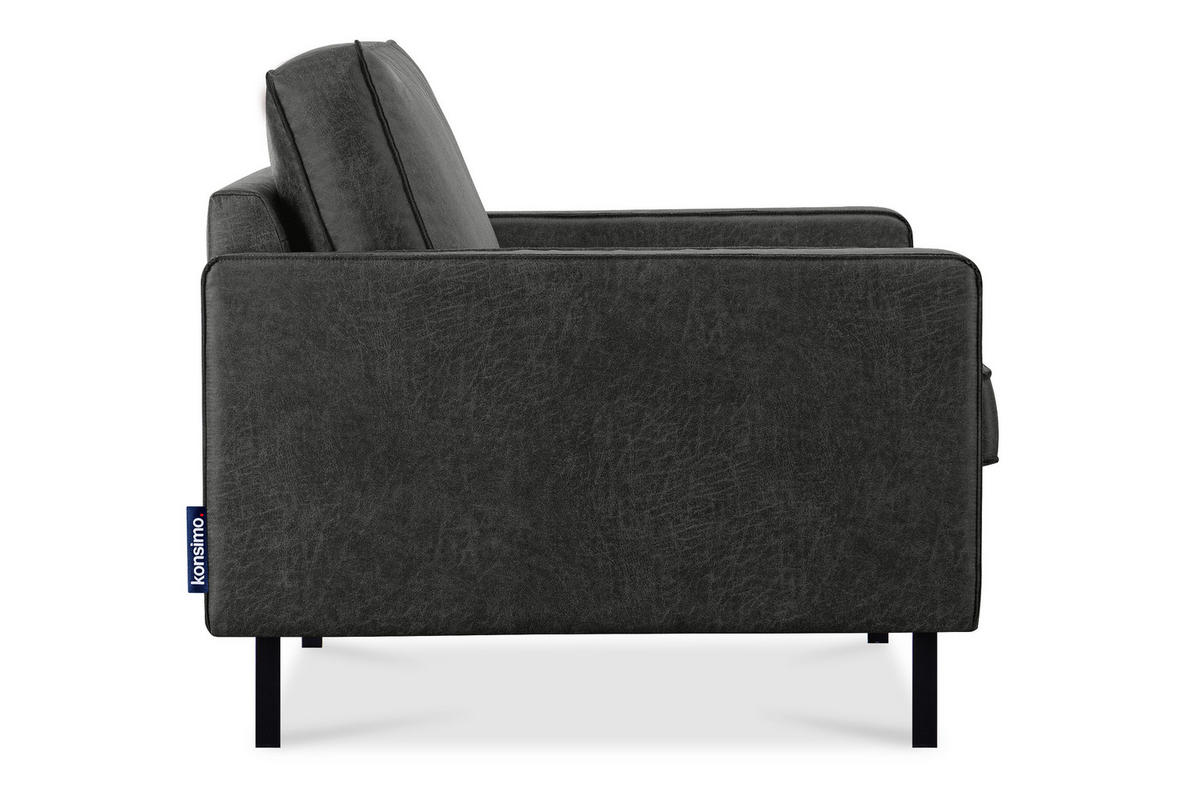 1,5-SITZER-SESSEL INVIA mit Armlehnen vintage, Lederoptik-Stoff, Dunkelgrau - Dunkelgrau/Schwarz, Textil (116/87/98cm) - KONSIMO®