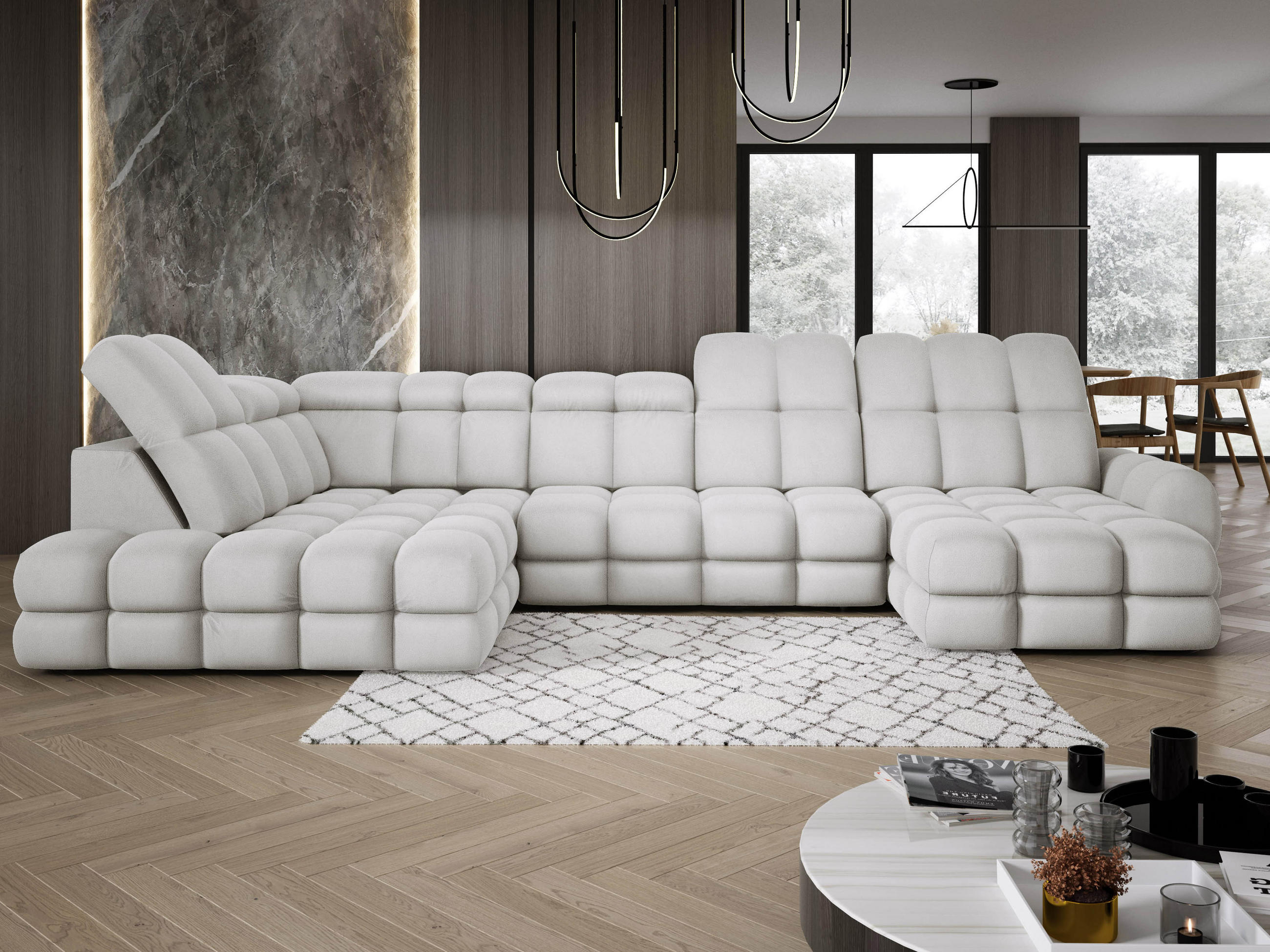 ECKSOFA TOLLO Solar-stoff U-form 400x217x105 cm esche - Silberfarben, Holz/Textil (400/217cm) - DomoHome