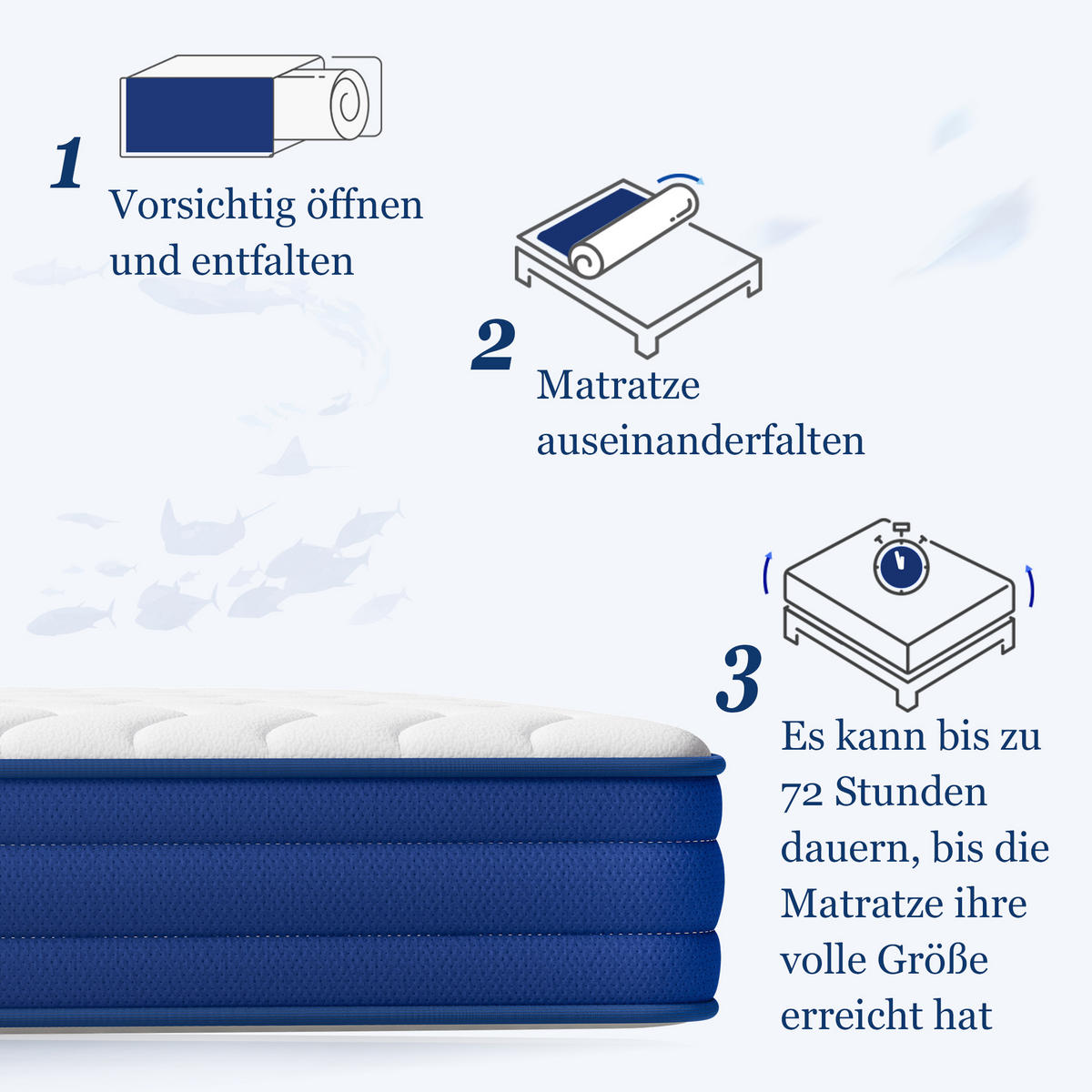 MATRATZE mit Taschenfederkern, 160x200 cm, 22 cm, 7 Zonen, mittlere Härte H3 - Weiß, Textil - HOMAVO
