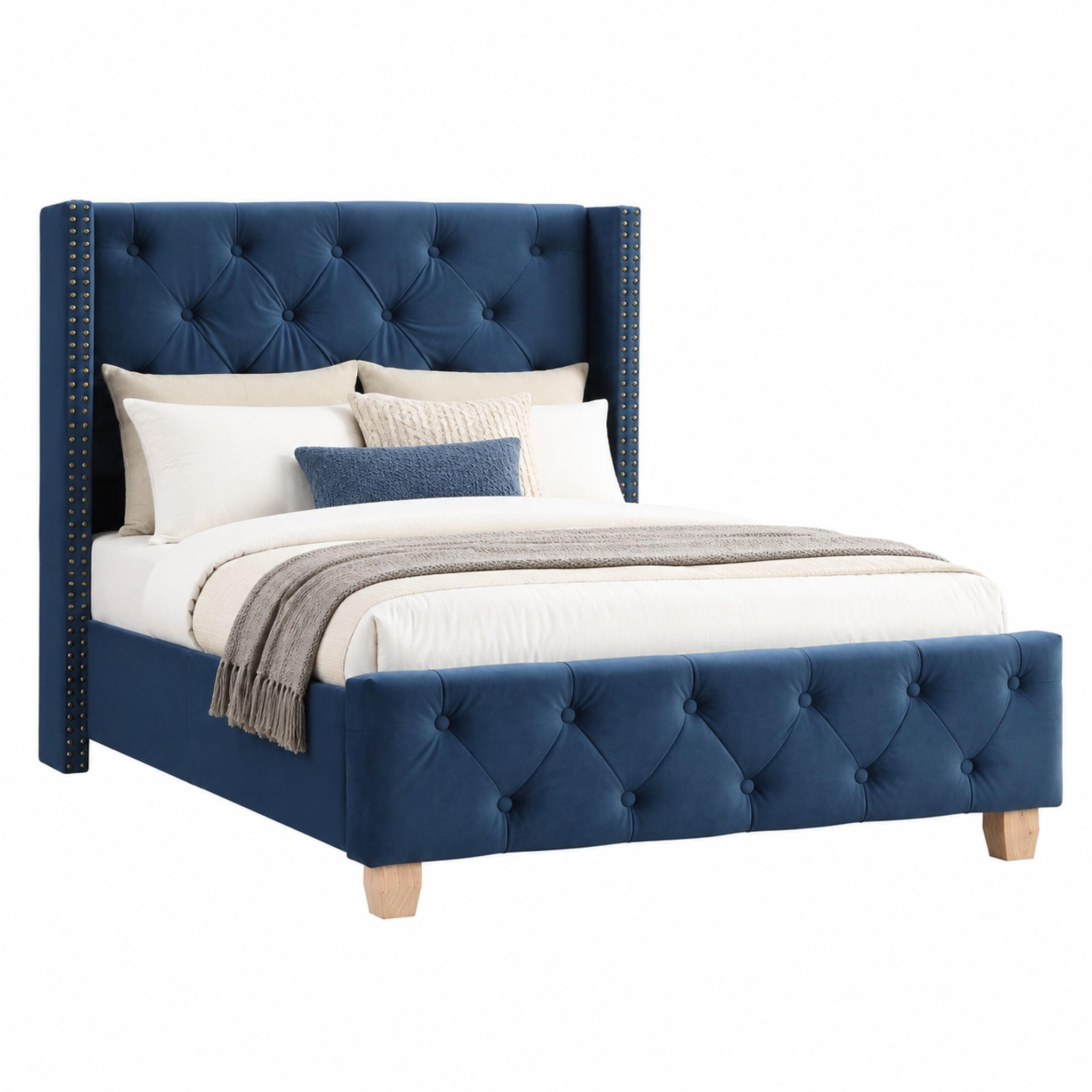 BETT mit Lattenrost 90x200 cm Samt Blau - Blau, Metall (90/200cm) - Meubliv