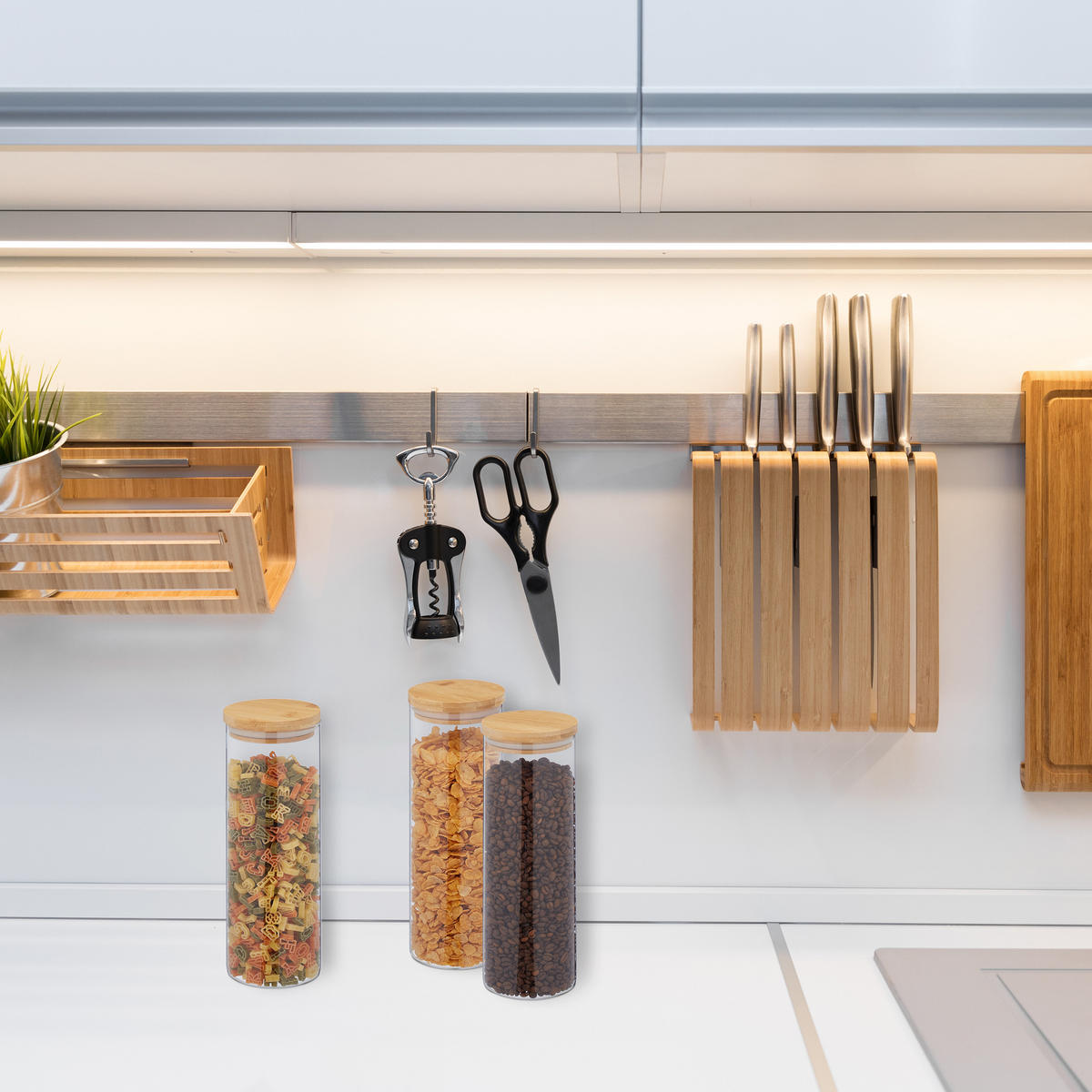 3XVORRATSGLAS - Transparent, Glas/Holz (10/28/10cm) - Relaxdays