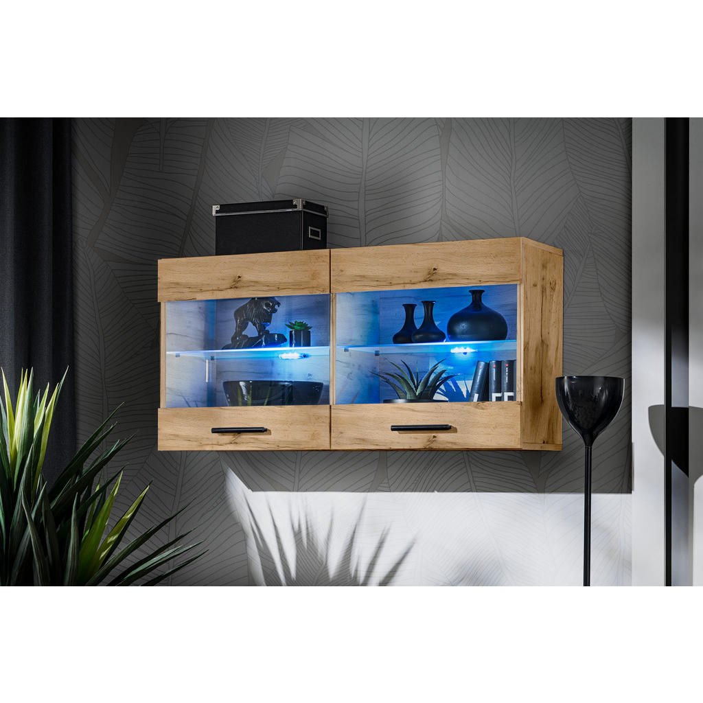 Thumbnail - Komodee Hängevitrine, Eiche Wotan, Eiche Wotan, Glas, 2 Fächer, Rechteckig, 100x50x27.2 cm, Wohnzimmer, Wohnwände, Vitri...