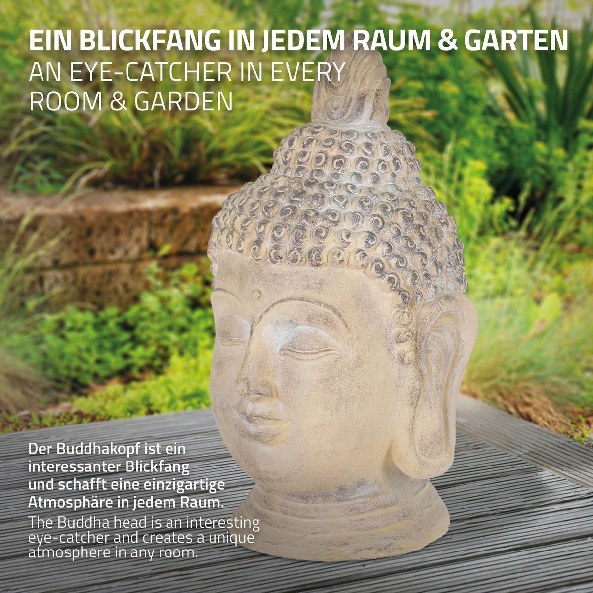 SOCHA HLAVY BUDDHY 55 cm béžová/šedá z polyresinu - béžová, plast (30/55/30cm) - ECD-Germany